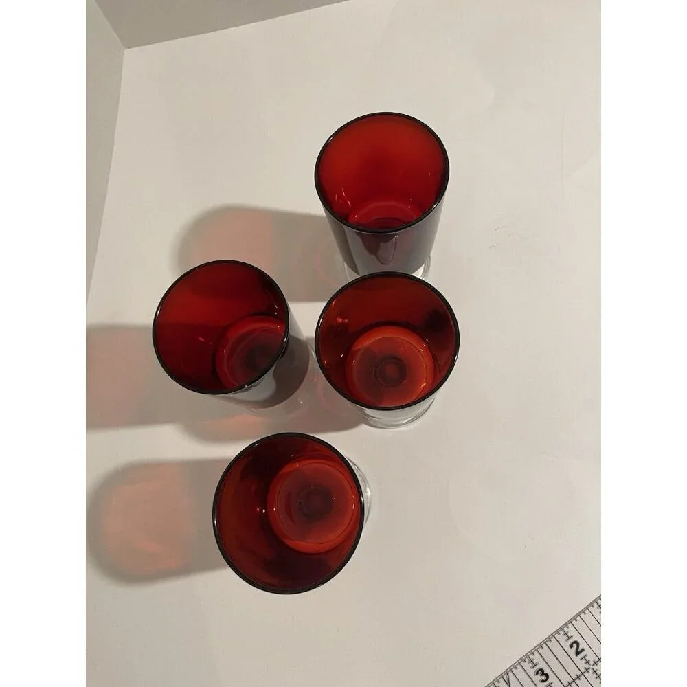SET OF 4 Vintage Luminarc France Ruby  Red Wine Glasses Goblets 4 1/8